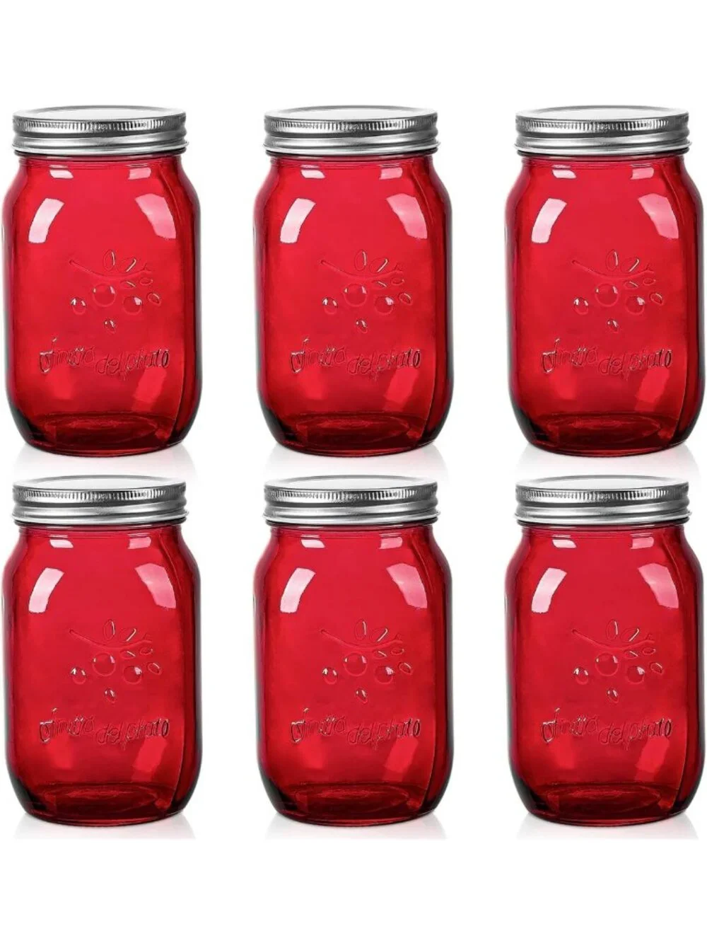 32oz Red Mason Jars (6 Pack) - Wide Mouth Quart for Canning, Storage, Pickling